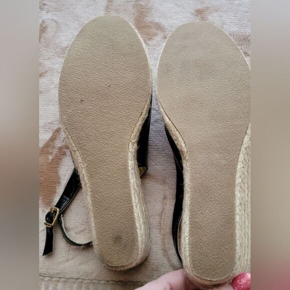 #262 Lane Bryant Black Patent Leather Peep Toe Wedged Shoes,sze. 10 - Picture 2 of 6